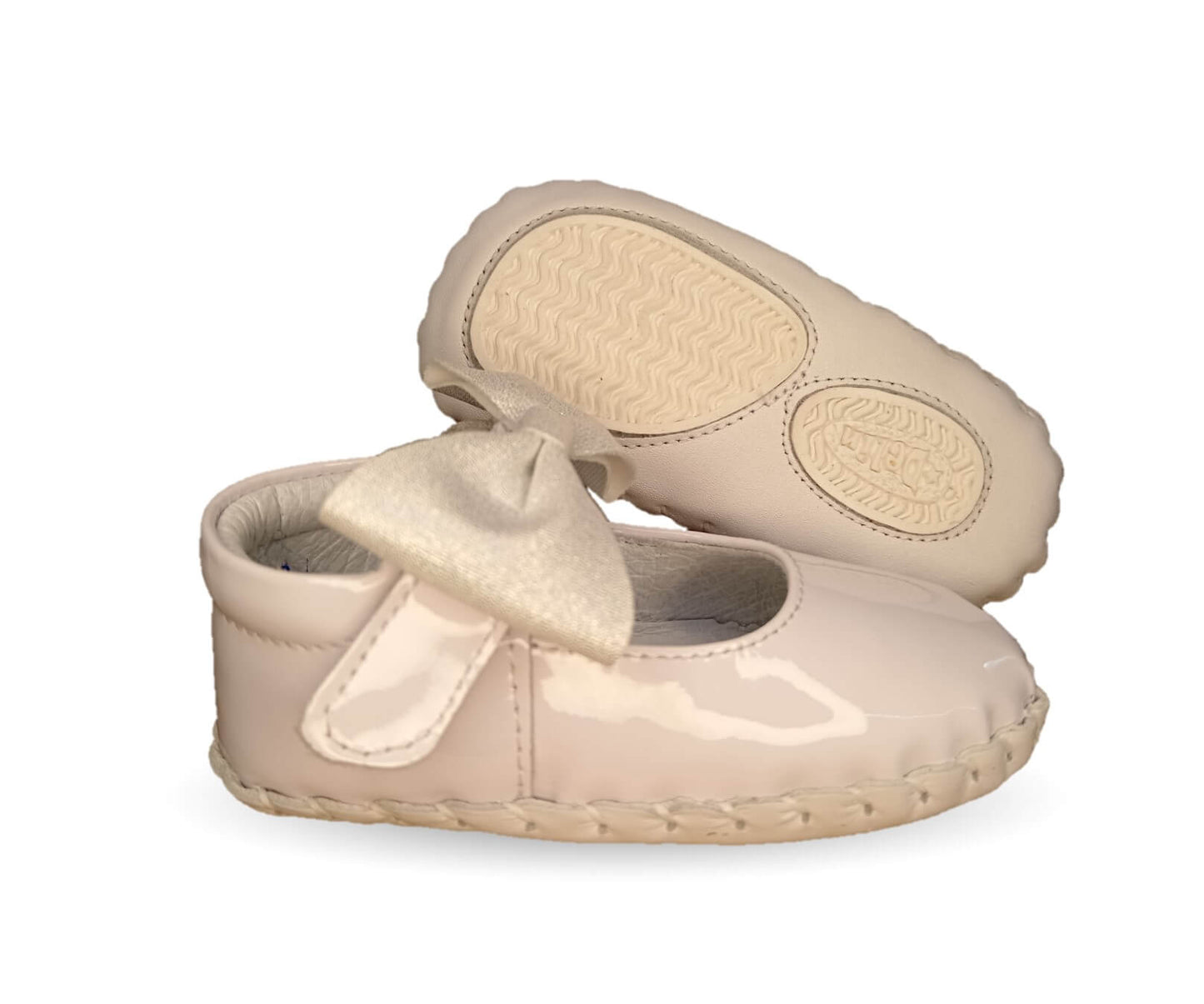 Zapatos para bebé de piel con contactel Delin Kids 78 Charol Blanco/Plata para niña
