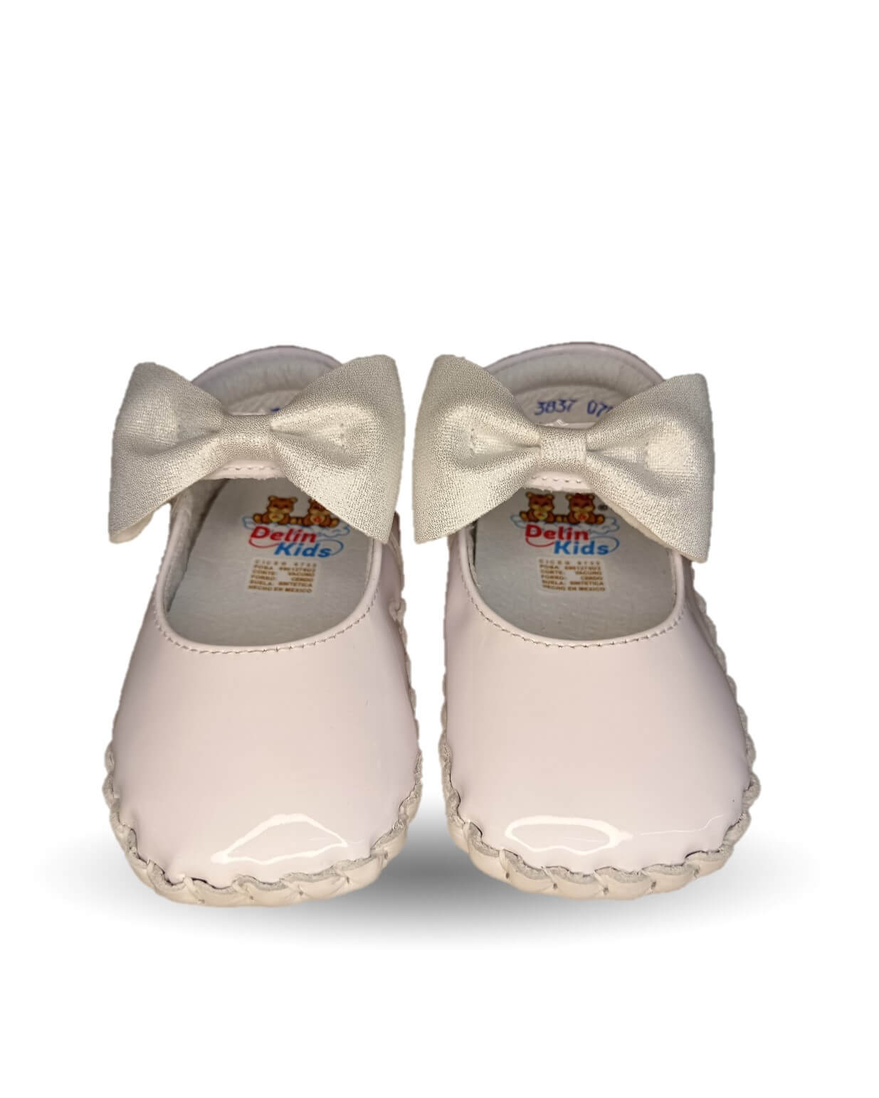 Zapatos para bebé de piel con contactel Delin Kids 78 Charol Blanco/Plata para niña