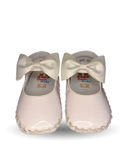 Zapatos para bebé de piel con contactel Delin Kids 78 Charol Blanco/Plata para niña