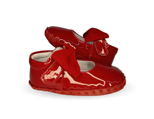 Zapatos para bebé de piel con contactel Delin Kids 78 Charol Rojo/Nobuck Rojo para niña