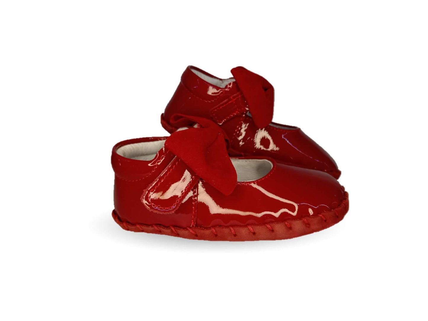 Zapatos para bebé de piel con contactel Delin Kids 78 Charol Rojo/Nobuck Rojo para niña