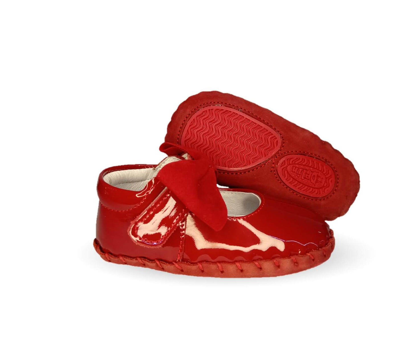 Zapatos para bebé de piel con contactel Delin Kids 78 Charol Rojo/Nobuck Rojo para niña