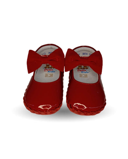Zapatos para bebé de piel con contactel Delin Kids 78 Charol Rojo/Nobuck Rojo para niña