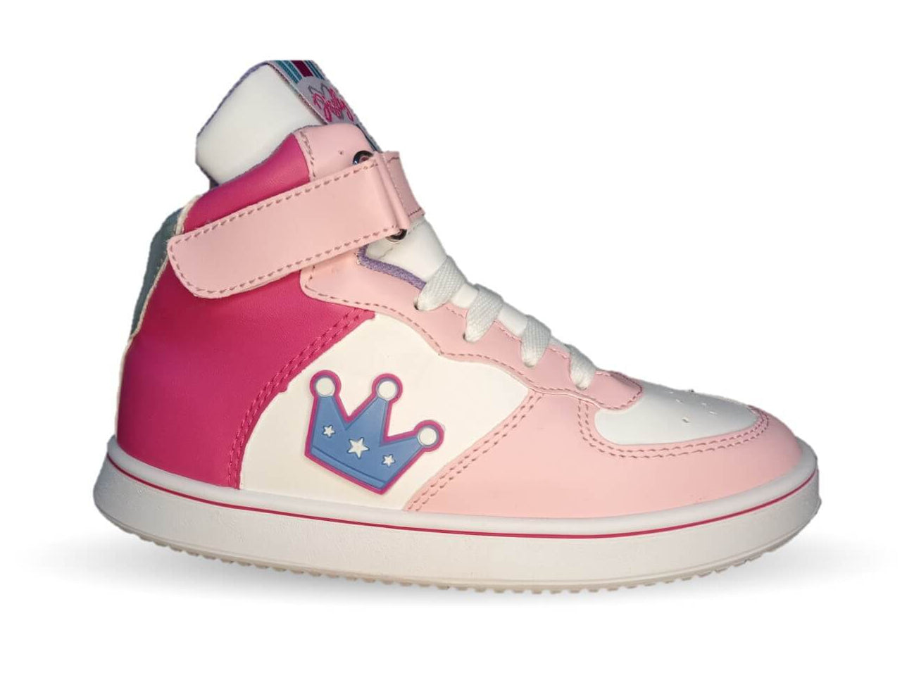 Tenis Urbano tipo Bota con agujetas y contactel Diselfy 100 Rosa/Blanco para niña
