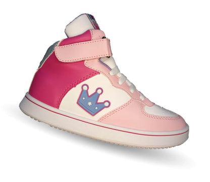 Tenis Urbano tipo Bota con agujetas y contactel Diselfy 100 Rosa/Blanco para niña
