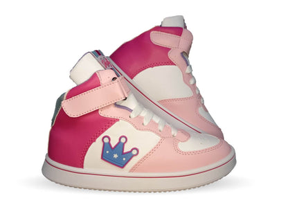Tenis Urbano tipo Bota con agujetas y contactel Diselfy 100 Rosa/Blanco para niña
