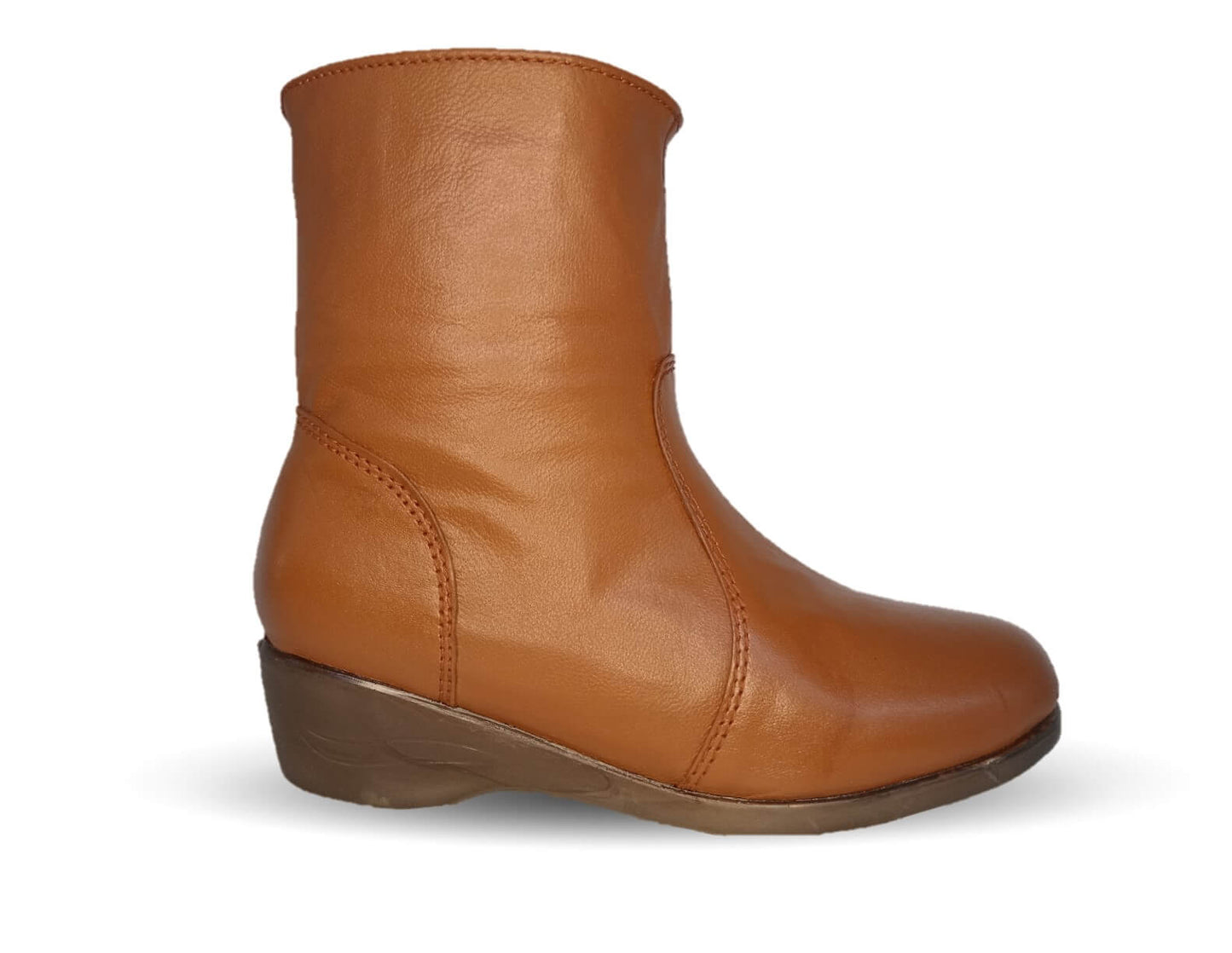 Bota de Confort y Casual de piel bovino con tacón medio con cierre interno Dorothy Bell 910 Cogñac para mujer