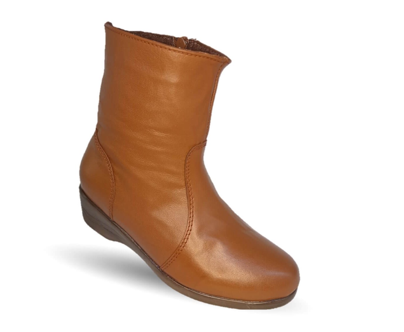 Bota de Confort y Casual de piel bovino con tacón medio con cierre interno Dorothy Bell 910 Cogñac para mujer