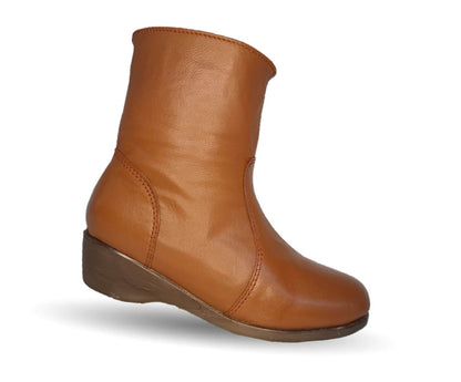 Bota de Confort y Casual de piel bovino con tacón medio con cierre interno Dorothy Bell 910 Cogñac para mujer