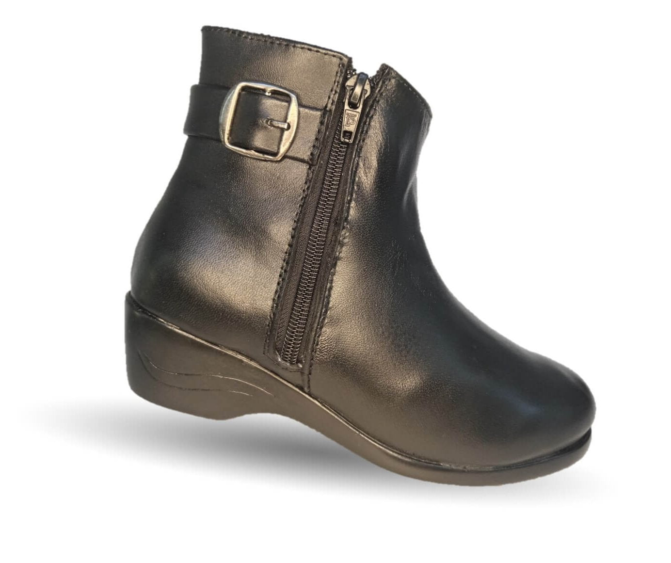 Bota de Confort y Casual de piel bovino con tacón medio con doble cierre Dorothy Bell 911 Negro para mujer