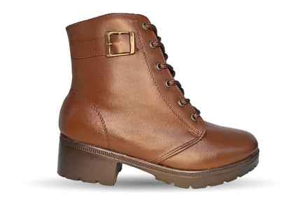 Bota de Confort y Casual de piel bovino con tacón medio con cierre interno Dorothy Bell 915 Cogñac para mujer