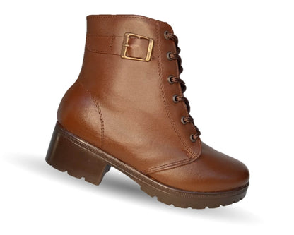 Bota de Confort y Casual de piel bovino con tacón medio con cierre interno Dorothy Bell 915 Cogñac para mujer