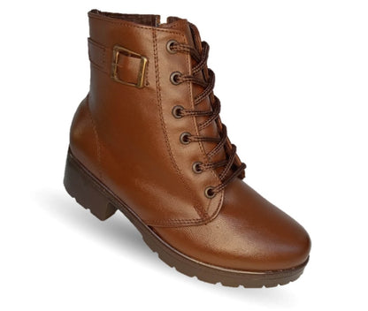 Bota de Confort y Casual de piel bovino con tacón medio con cierre interno Dorothy Bell 915 Cogñac para mujer