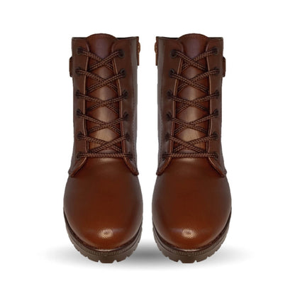 Bota de Confort y Casual de piel bovino con tacón medio con cierre interno Dorothy Bell 915 Cogñac para mujer