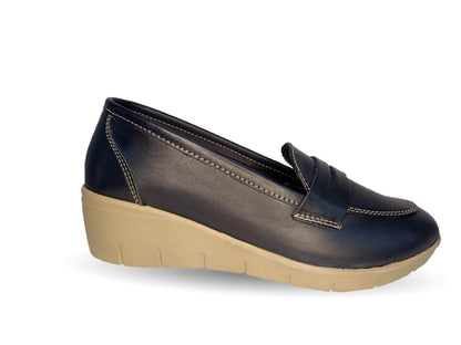 Zapato Casual de cuña mediana Dva 8001 Azul Marino para mujer