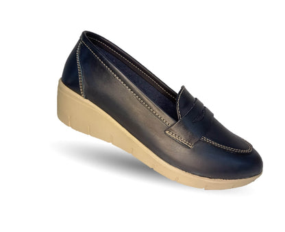 Zapato Casual de cuña mediana Dva 8001 Azul Marino para mujer