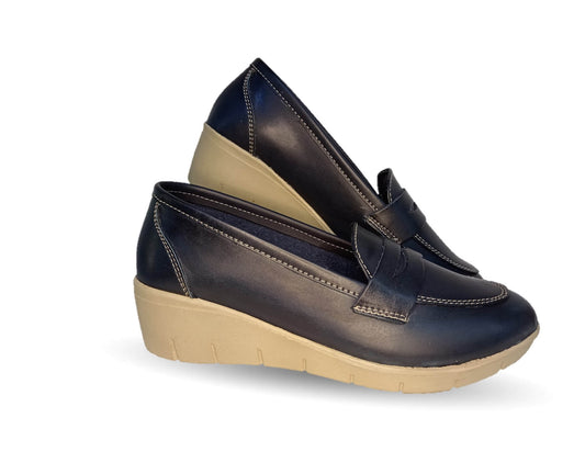 Zapato Casual de cuña mediana Dva 8001 Azul Marino para mujer