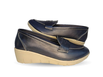 Zapato Casual de cuña mediana Dva 8001 Azul Marino para mujer