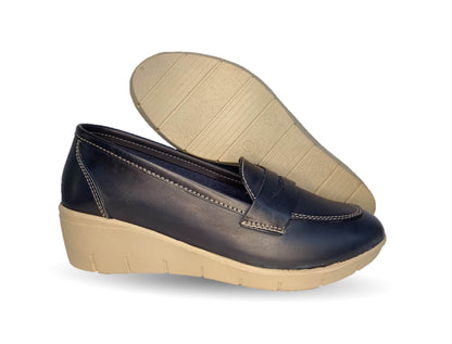 Zapato Casual de cuña mediana Dva 8001 Azul Marino para mujer