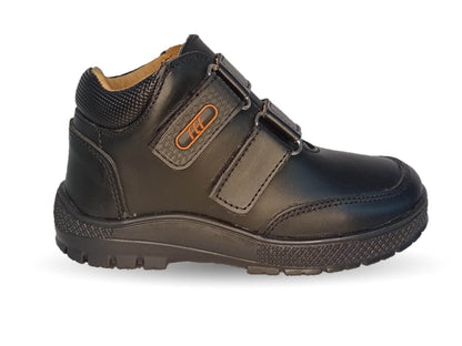 Zapato Escolar tipo Bota de piel con contactel Fef 4004 Negro para niño