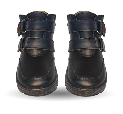 Zapato Escolar tipo Bota de piel con contactel Fef 4004 Negro para niño
