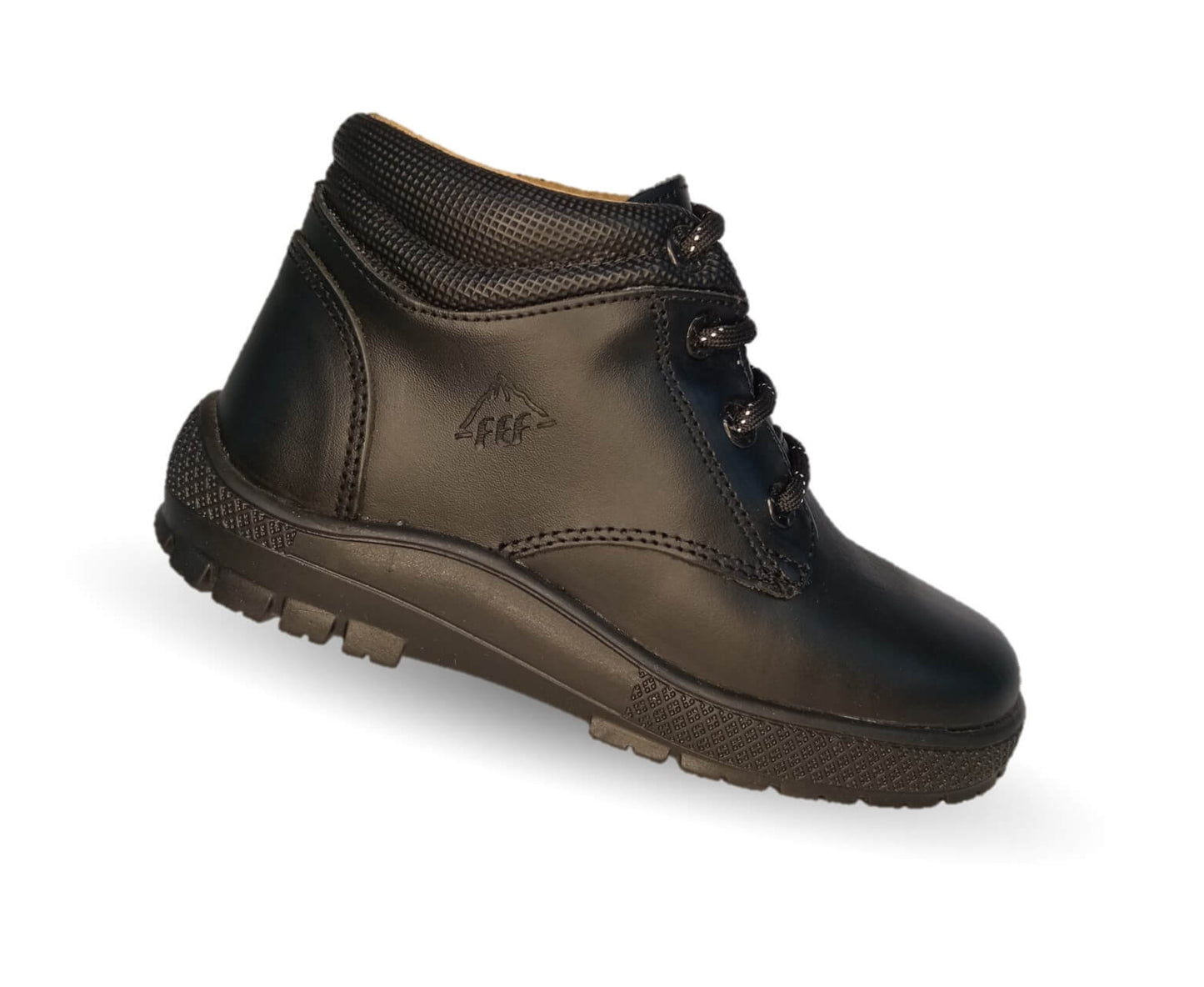 Zapato Escolar tipo Bota de piel con agujetas Fef 4032 Negro para niño