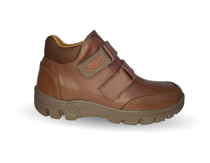 Zapato tipo Bota de piel con contactel Fef 6004 Café para niño