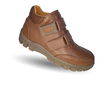 Zapato tipo Bota de piel con contactel Fef 6004 Café para niño