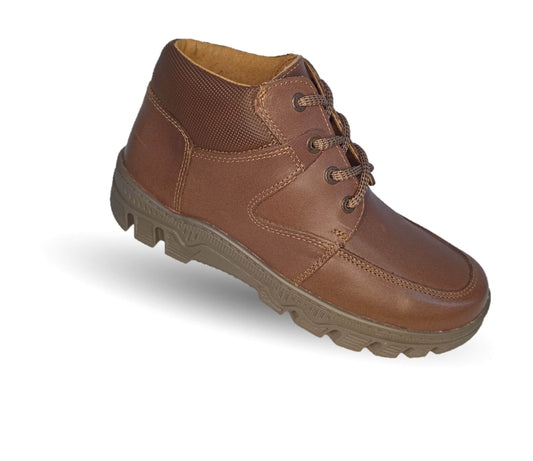 Zapato tipo Bota de piel con agujetas Fef 6038 Café para niño