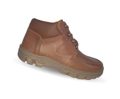 Zapato tipo Bota de piel con agujetas Fef 6038 Café para niño
