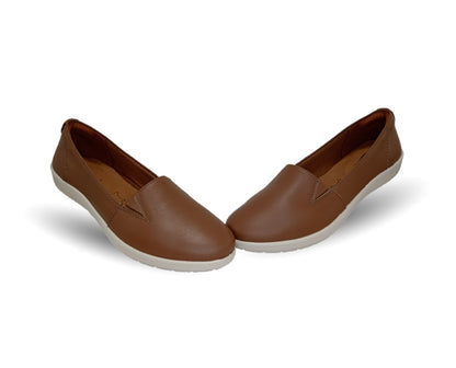 Zapato de Confort y Casual Slip On de piel con sistema Walking Soft Flexi 101905 Tan para mujer