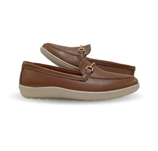 Zapato de Confort y Casual tipo Mocasín de piel Flexi 101908 Café para mujer