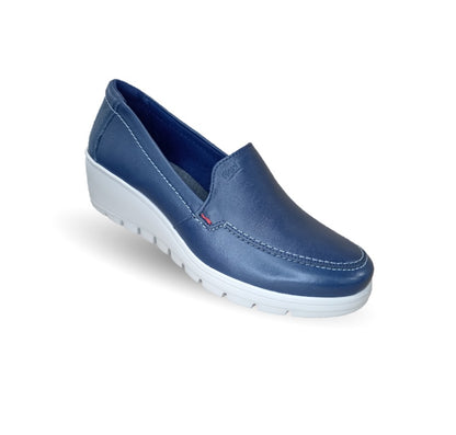 Zapato de Confort y Casual Loafer de piel con Plataforma con suela extra ligera Flexi 104806 Azul para mujer