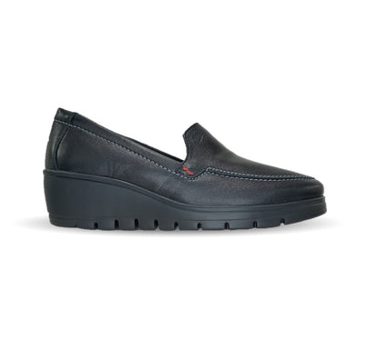 Zapato de Confort y Casual Loafer de piel con Plataforma con suela extra ligera Flexi 104806 Negro para mujer
