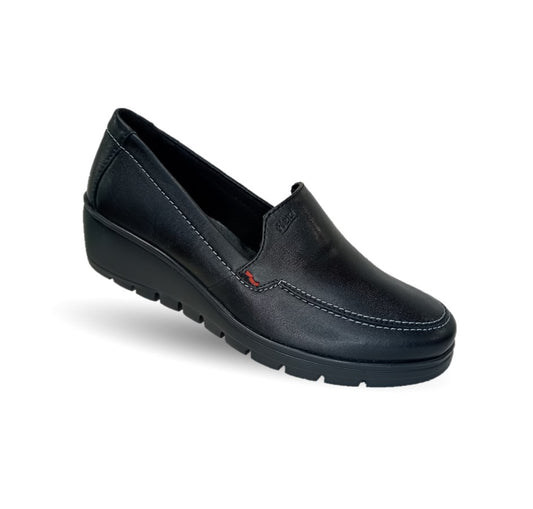 Zapato de Confort y Casual Loafer de piel con Plataforma con suela extra ligera Flexi 104806 Negro para mujer