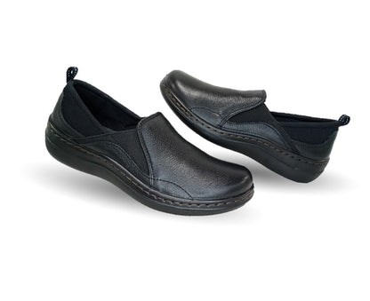 Zapato de Confort y Casual Slip On de piel con sistema Walking Soft Flexi 110303 Negro para mujer