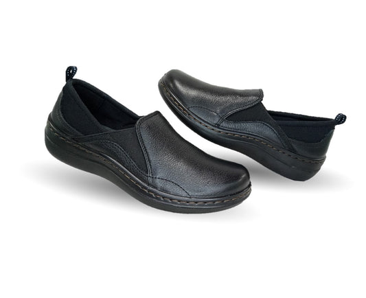 Zapato de Confort y Casual Slip On de piel con sistema Walking Soft Flexi 110303 Negro para mujer