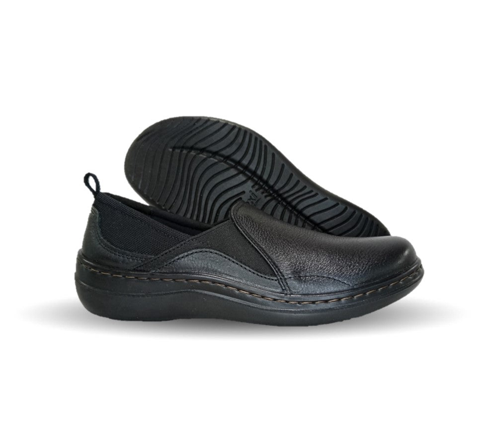 Zapato de Confort y Casual Slip On de piel con sistema Walking Soft Flexi 110303 Negro para mujer