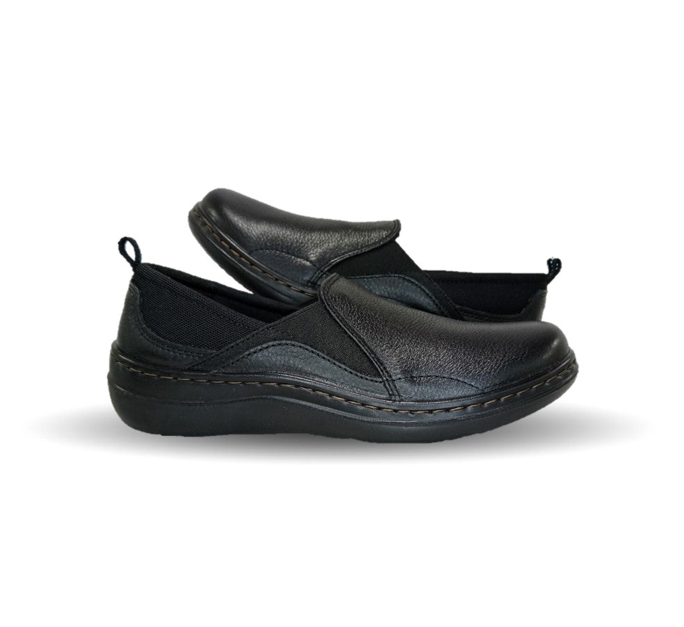 Zapato de Confort y Casual Slip On de piel con sistema Walking Soft Flexi 110303 Negro para mujer