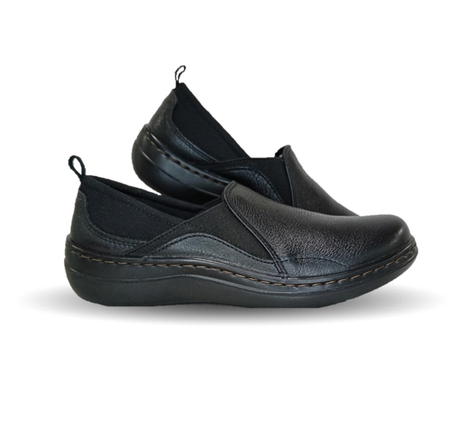 Zapato de Confort y Casual Slip On de piel con sistema Walking Soft Flexi 110303 Negro para mujer
