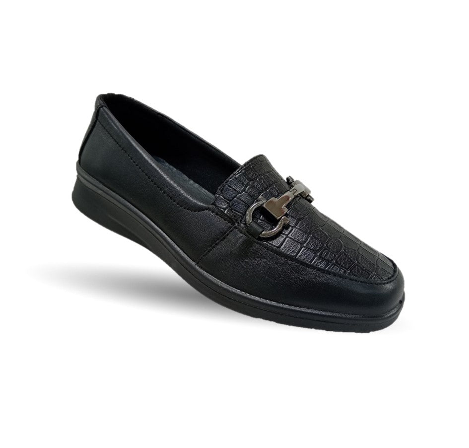 Zapato de Confort y Casual tipo Mocasín de piel Flexi 124502 Negro para mujer