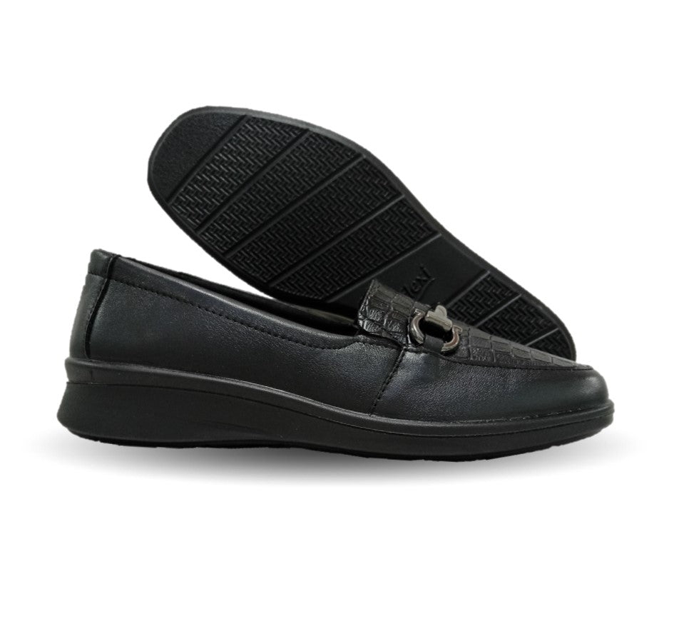 Zapato de Confort y Casual tipo Mocasín de piel Flexi 124502 Negro para mujer