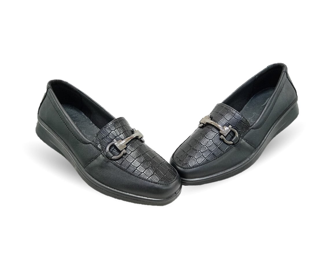 Zapato de Confort y Casual tipo Mocasín de piel Flexi 124502 Negro para mujer