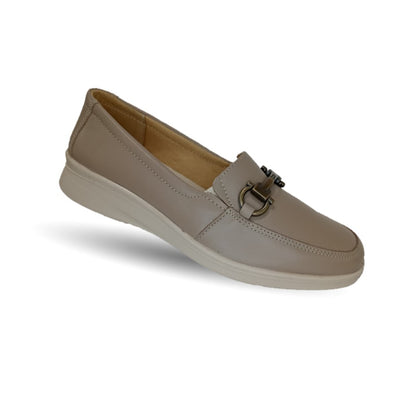 Zapato de Confort y Casual tipo Mocasín de piel Flexi 124502 Taupé para mujer