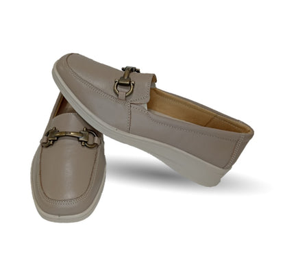 Zapato de Confort y Casual tipo Mocasín de piel Flexi 124502 Taupé para mujer
