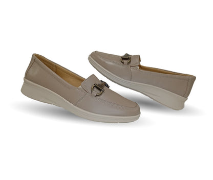 Zapato de Confort y Casual tipo Mocasín de piel Flexi 124502 Taupé para mujer
