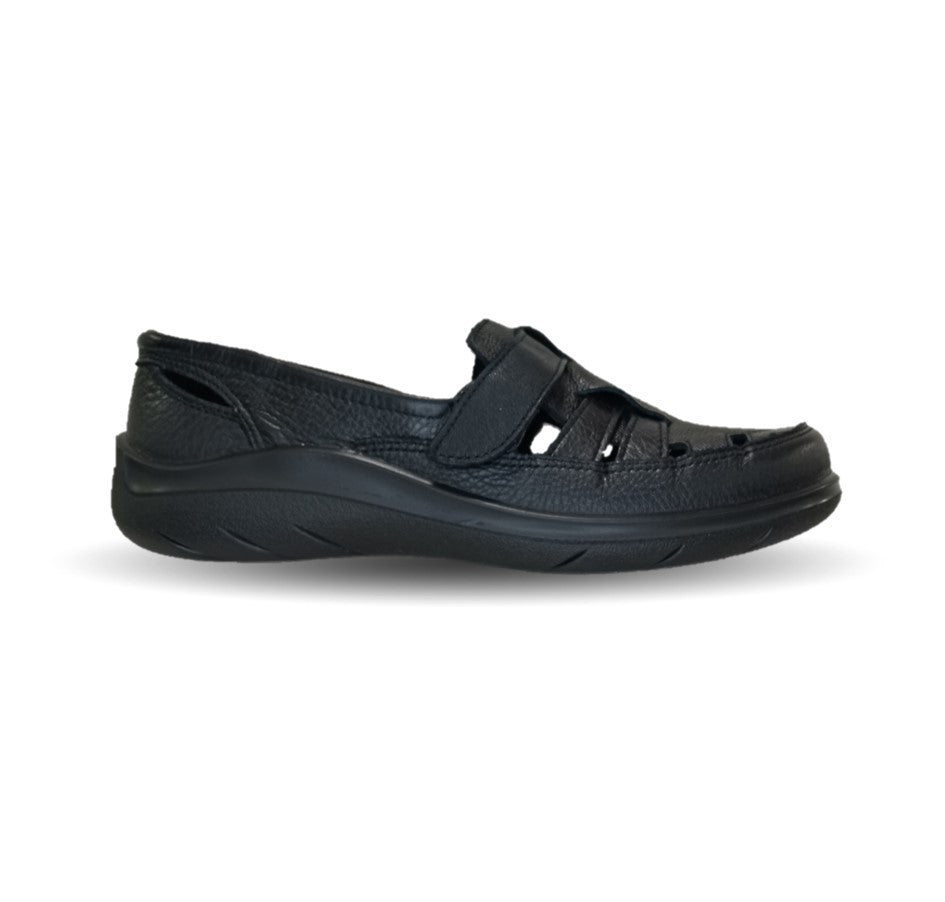 Zapato de Confort y Casual abierto de piel con suela flexible Flexi 128702 Negro para mujer