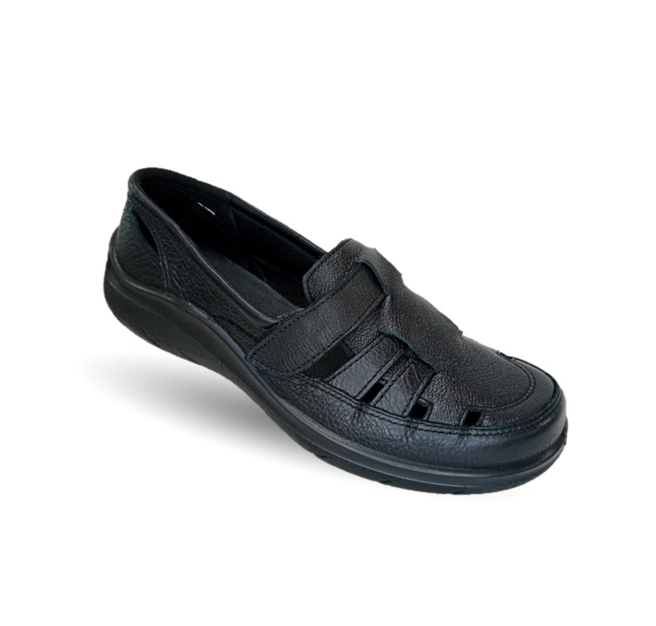 Zapato de Confort y Casual abierto de piel con suela flexible Flexi 128702 Negro para mujer