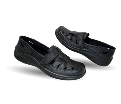 Zapato de Confort y Casual abierto de piel con suela flexible Flexi 128702 Negro para mujer