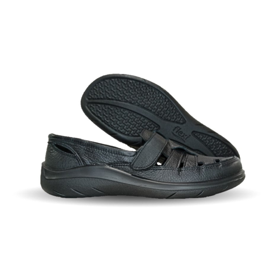 Zapato de Confort y Casual abierto de piel con suela flexible Flexi 128702 Negro para mujer
